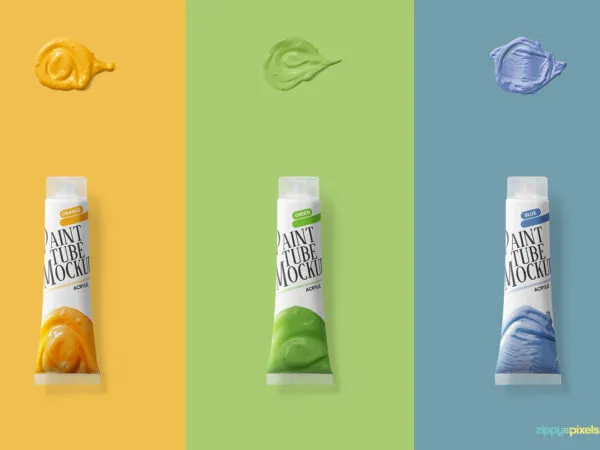 Paint Tube with Paint Samples Top View Mockup 1