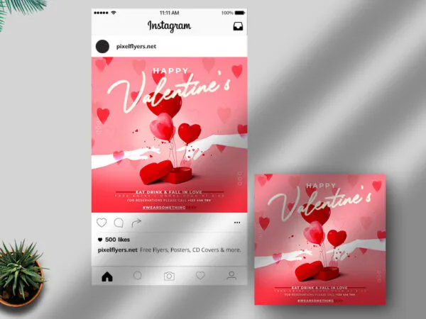 Painted Modern Happy Valentines Flyer Instagram Banner Template 1
