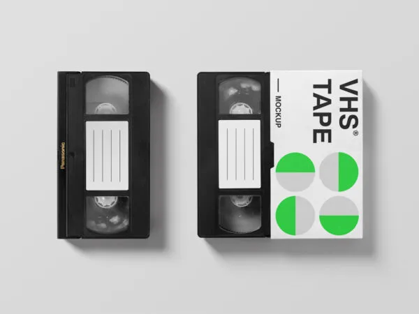 Pair of VHS Tapes Top View Mockup 1