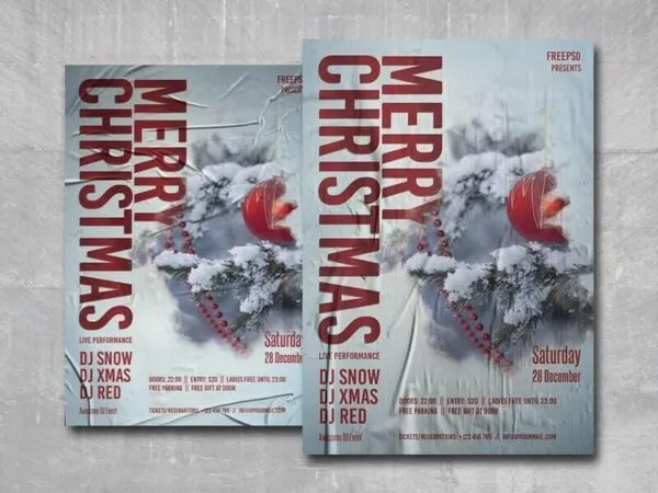 Pale Blue Christmas Eve Party Flyer Template 1