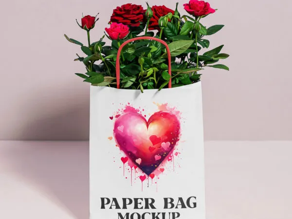 Paper Bag with Roses Mockup 1