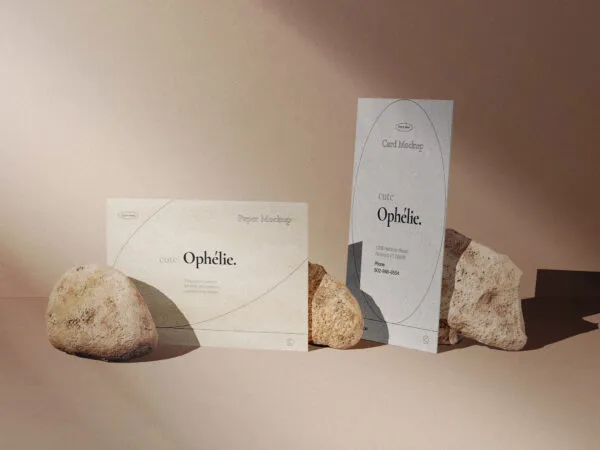 Paper Cards Mockup with Shadow Overlay and Stones in Front View 1