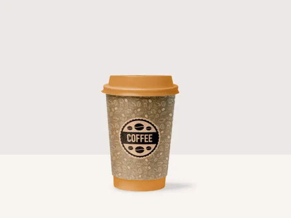 Paper Coffee Cup with its Lid Standing in Front View Mockup 1