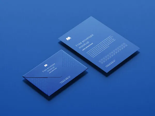 Paper Envelope on a Blue Background Mockup 1