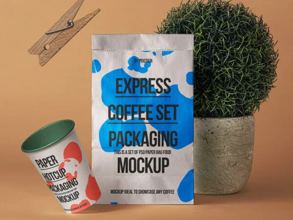 Paper Hot Cup and Coffee Paper Bag Mockup Set 1 1