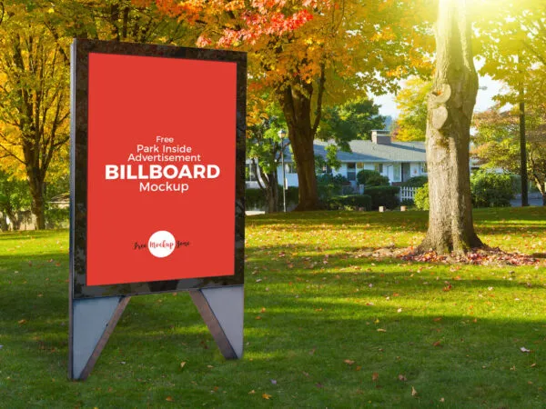 Park Inside Advertisement Billboard with Triangle Shape Stands Mockup 1