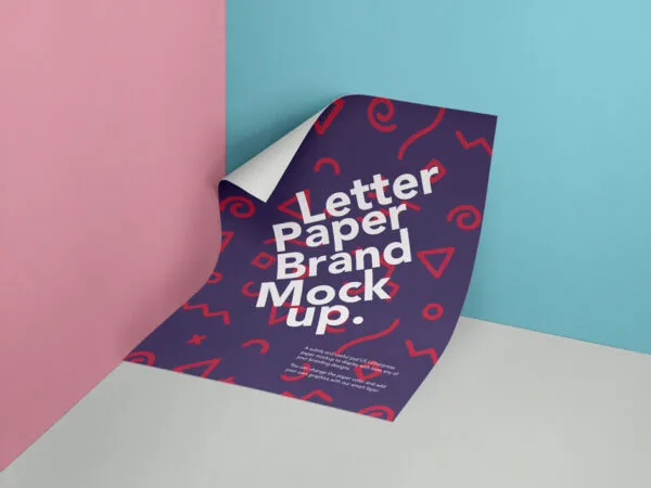 Partially Rolled Letter Paper Against Wall Mockup 1