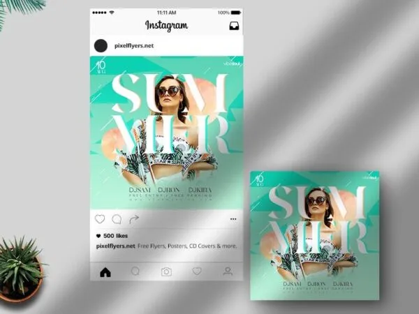 Pastel Green Summer Party Instagram Banner Template 1