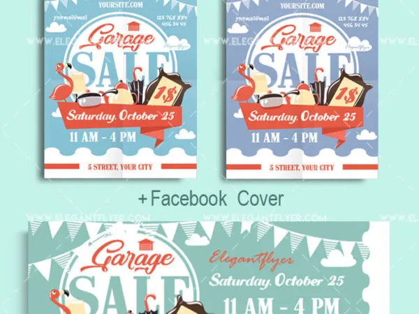 Pastel Illustrated Garage Sale Flyer Along with Facebook Cover Templates 1