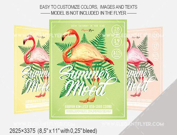 Pastel Illustrated Tropical Flamingo Friday Party Flyer and Facebook Cover Templates 1