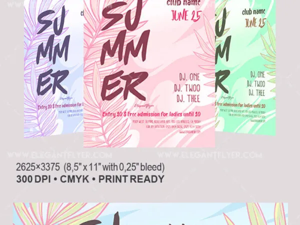 Pastel Illustrated Tropical Summer Party Flyer Along with Facebook Cover Templates 1