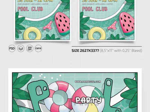 Pastel Illustrative Pool Party Flyer and Facebook Cover Template 1