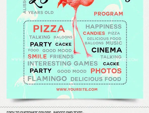 Pastel Modern Flamingo Friday Party Flyer Along with Facebook Cover Templates 1