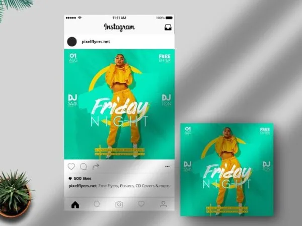 Patel Brush Stroke Friday Night Instagram Post Template 1