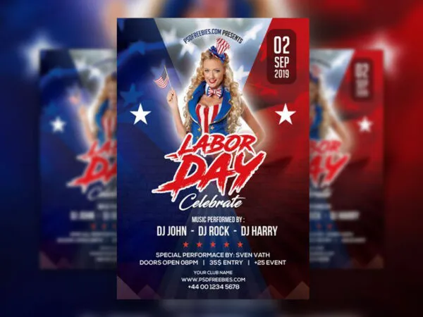 Patriotic Modern Labor Day Party Flyer Template 1