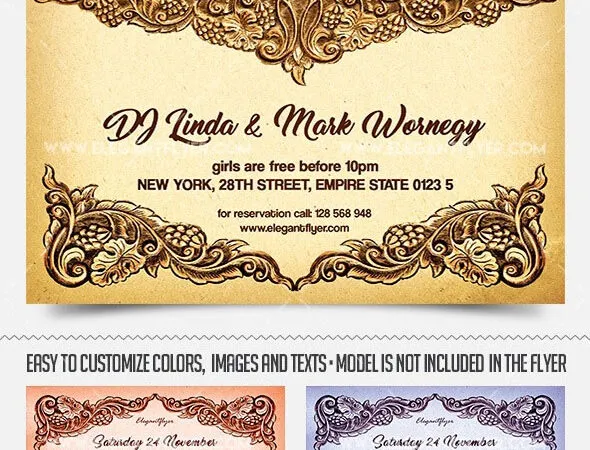 Pattern Vintage Thanksgiving Day Flyer Template with a Facebook Cover 1
