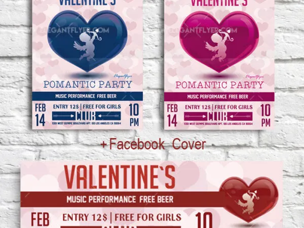Pattern and light Valentines Day Flyer Plus a Facebook Cover Templates 1