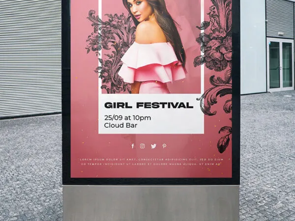 Peach Pink Border Modern Girls Night Party Poster Template 1