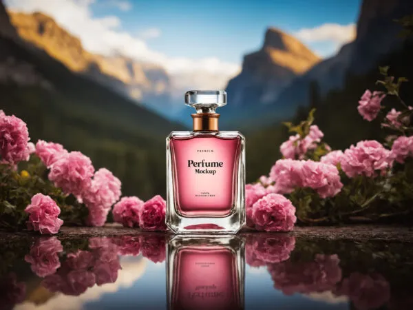 Perfume Bottle Mockup with Flowers 1