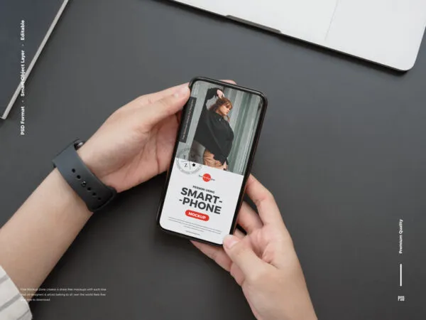 Person Using a Full screen Smartphone Mockup 1
