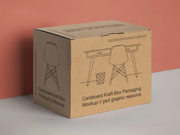 Perspective Angle of a Single Cardboard Kraft Packaging Product Box Mockup 1
