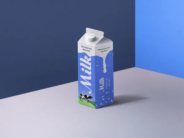 Perspective Milk Carton Packaging Mockup 1