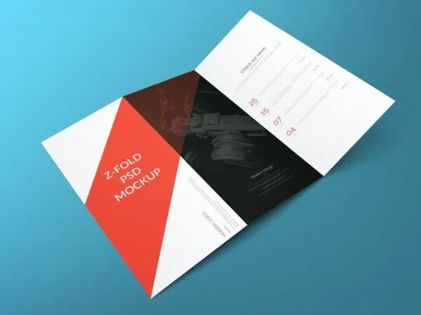 Perspective Open Z Fold Brochure Mockup 1