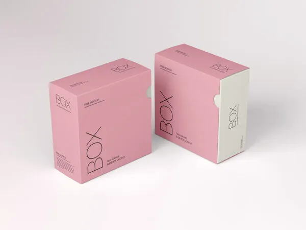 Perspective Shot of 2 Square Slide Boxes Mockup 1