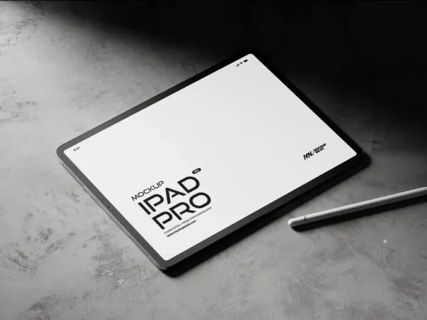 Perspective Shot of Apple iPad Pro Mockup with Pencil 1