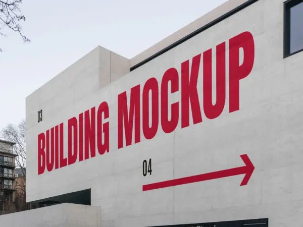 Perspective Shot of Building Wall Mockup 1