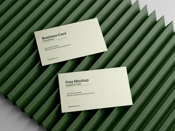 Perspective Shot of Business Card Mockup on Textured Paper 1