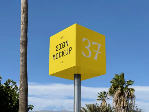 Perspective Shot of Cube Sign Mockup 1