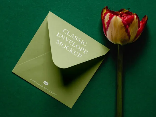 Perspective Shot of Envelope Mockup with Flower 1