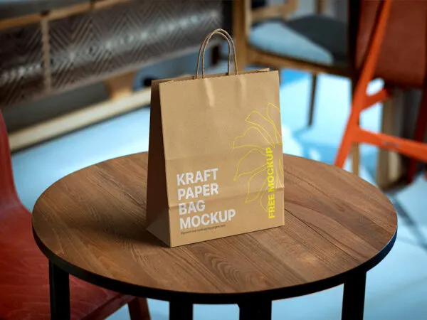 Perspective Shot of Kraft Paper Bag Mockup 1