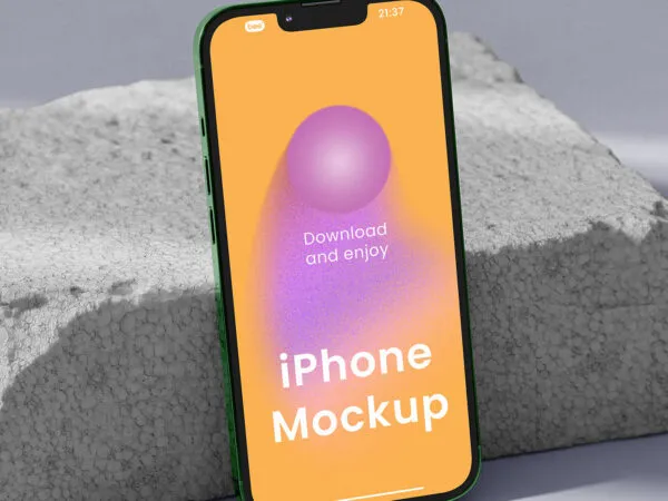 Perspective Shot of Leaning Vertical iPhone Mockup 1