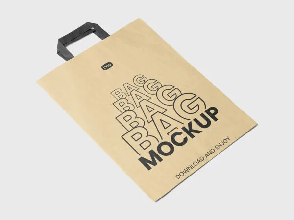 Perspective Shot of Lying Paper Bag Mockup 1
