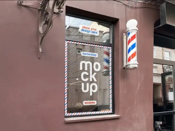 Perspective Show of Barbershop Windows Mockup 1