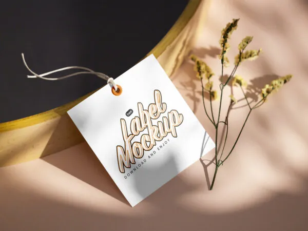 Perspective Show of Lying Square Tag Mockup 1