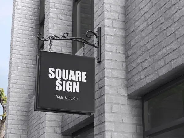 Perspective Show of Square Hanging Store Sign Mockup 1