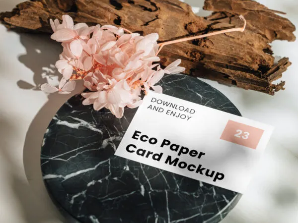 Perspective Showcase of Business Card Mockup on Marble Circle 1