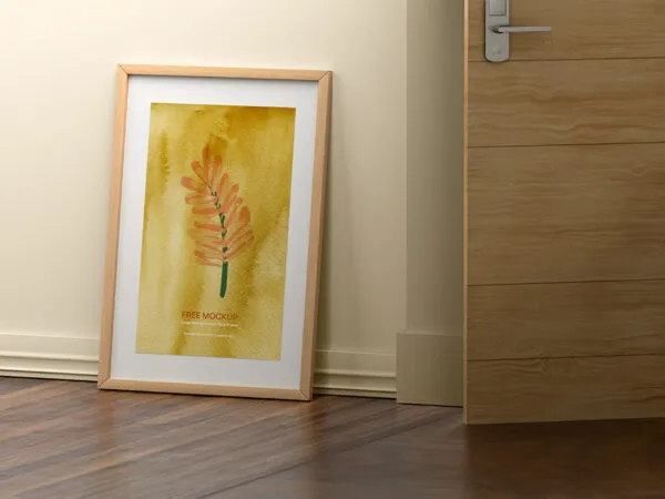 Perspective Showcase of Large Wooden Photo Frame Mockup 1