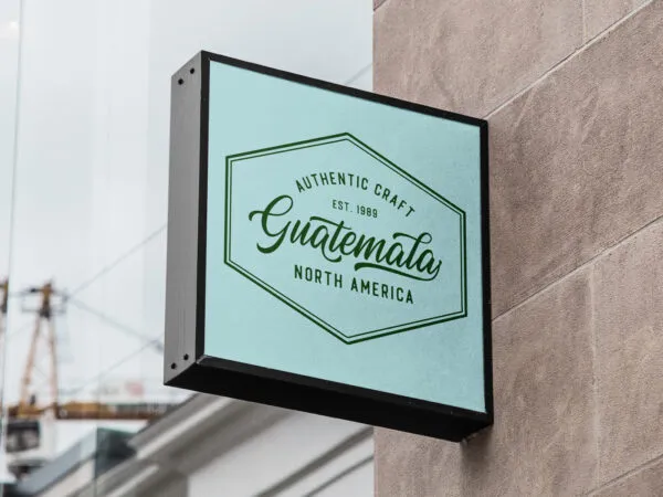 Perspective Showcase of Square Sign Mockup on Wall 1