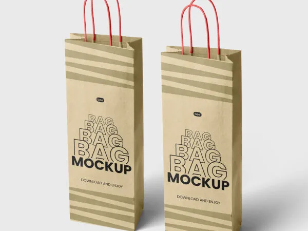 Perspective Sight of 2 Long Paper Bags Mockup 1