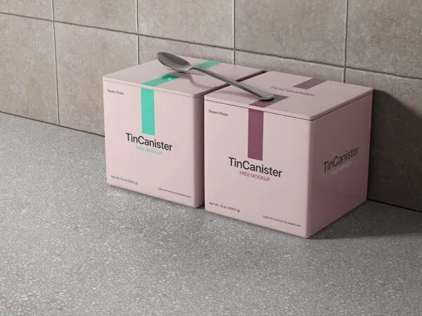 Perspective Sight of 2 Square Canister Mockup with Spoon 1