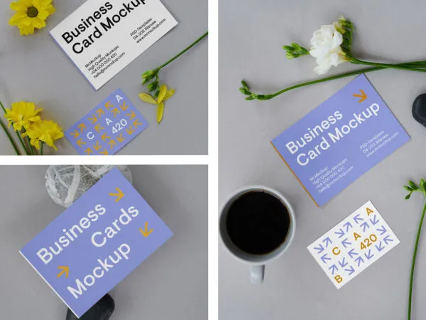 Perspective Sight of 3 Business Cards Mockups on Floor 1