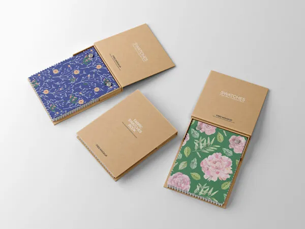 Perspective Sight of 3 Fabric Swatches Books Mockup 1