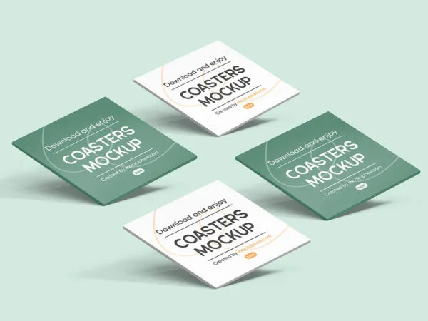 Perspective Sight of 4 Square Paper Coasters Mockup 1