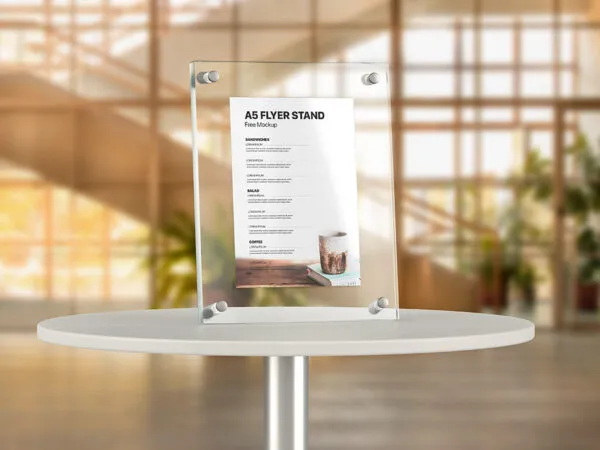 Perspective Sight of A5 Flyer Stand Mockup 1