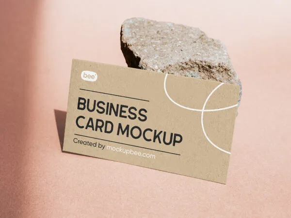 Perspective Sight of Business Card Mockup Leaning on Stone 1