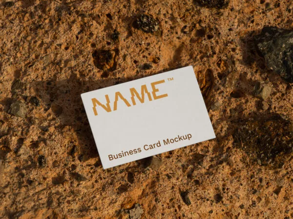 Perspective Sight of Business Card Mockup Lies on Rock 1